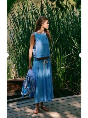 Free People Free-Est Venetia Blue Skirt Set XS Drawstring Waist VGUC